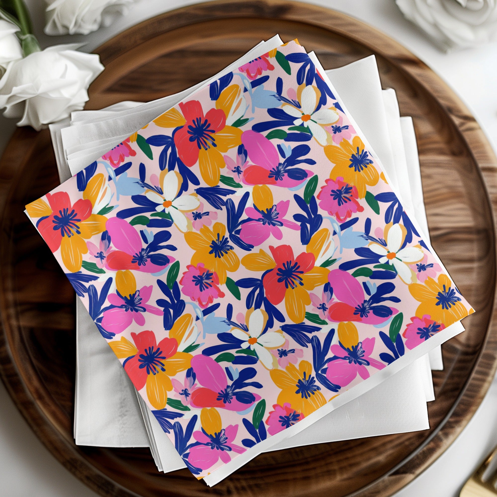 Vibrant Abstract Floral Digital Paper Seamless Pattern, Bold Brushstroke Flower Print File for Fabric, Wallpaper, Planner