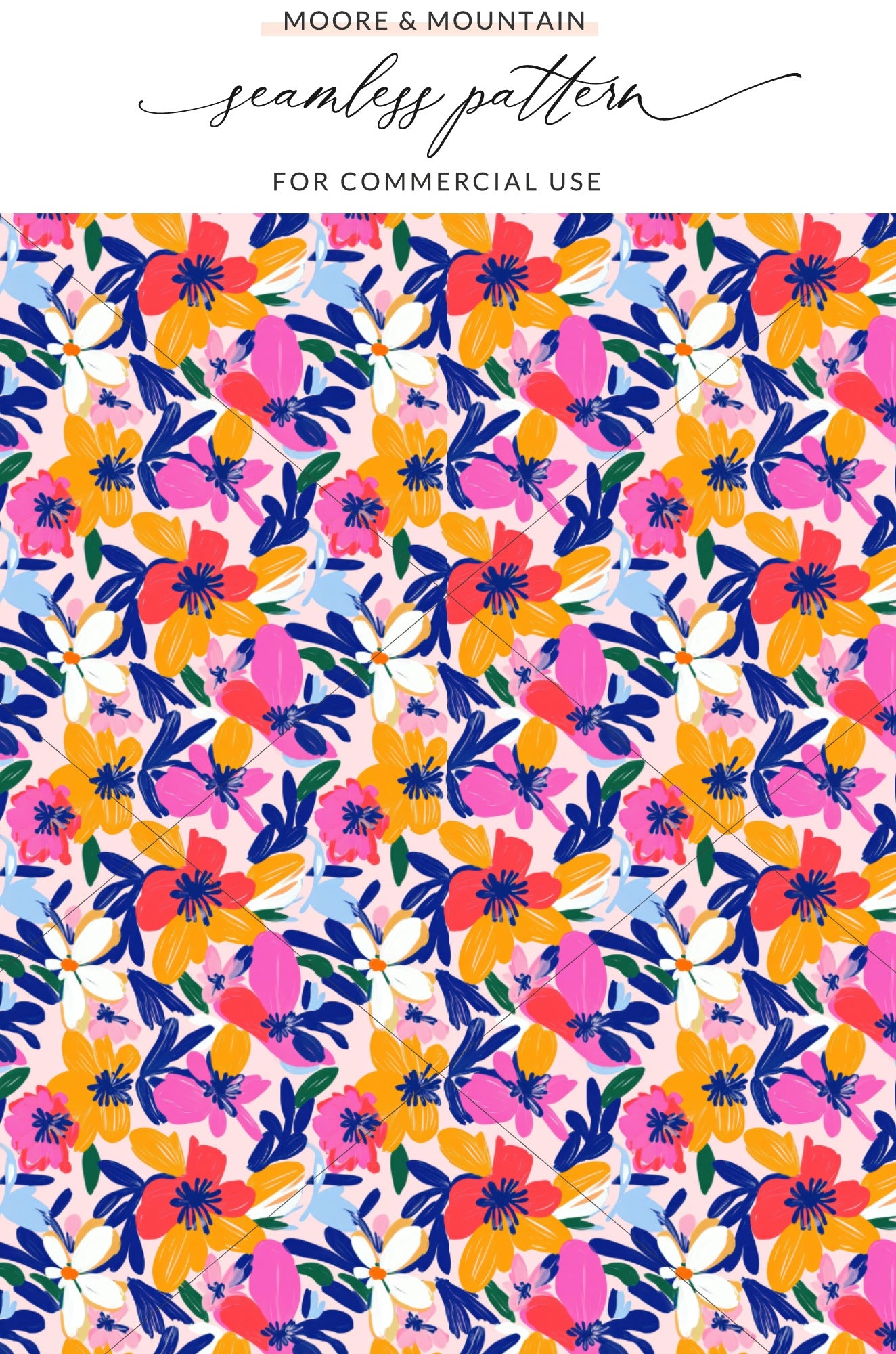 Vibrant Abstract Floral Digital Paper Seamless Pattern, Bold Brushstroke Flower Print File for Fabric, Wallpaper, Planner
