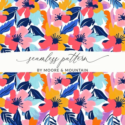 Vibrant Abstract Floral Pattern Digital Download, Colorful Summer Blooms Repeat Design, Modern Hand-Painted Flowers Seamless File