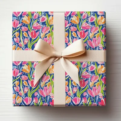 Vibrant Abstract Tulip Seamless Pattern, Hand Painted Floral Digital Design, Bright Blue Pink Orange Artwork, Spring Summer Digital Product