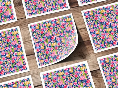 Vibrant Abstract Tulip Seamless Pattern, Hand Painted Floral Digital Design, Bright Blue Pink Orange Artwork, Spring Summer Digital Product