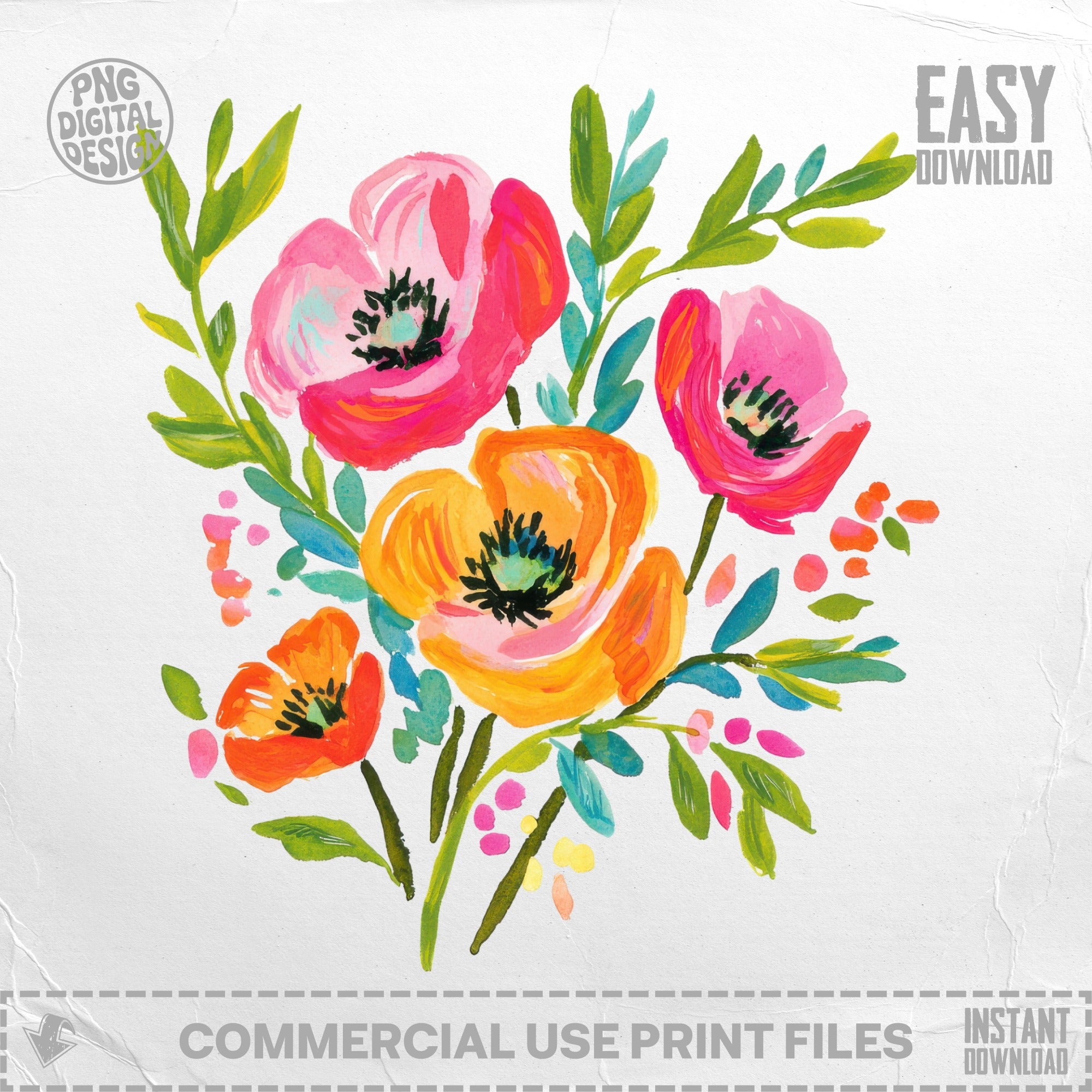 Vibrant Brush Stroke Floral SVG Digital Download | Modern Painted Flower Bouquet Clip Art for Crafts & Sublimation SVG