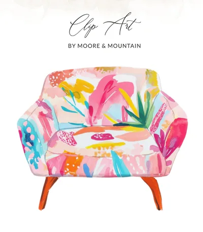 Vibrant Colorful Armchair Art Print Digital, Maximalist Abstract Chair Decor, Eclectic Watercolor Furniture Illustration, Dopamine Home