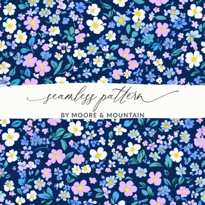 Vibrant Ditsy Floral Small Blooms Pattern in Indigo Digital
