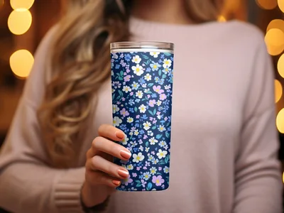 Vibrant Ditsy Floral Small Blooms Pattern in Indigo Digital
