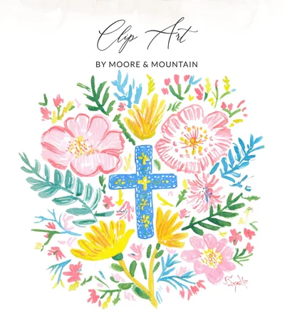Vibrant Floral Cross Digital Art, Christian Faith Wall Decor, Botanical Religious Print, Spiritual Gift, Nursery Art, Instant Download