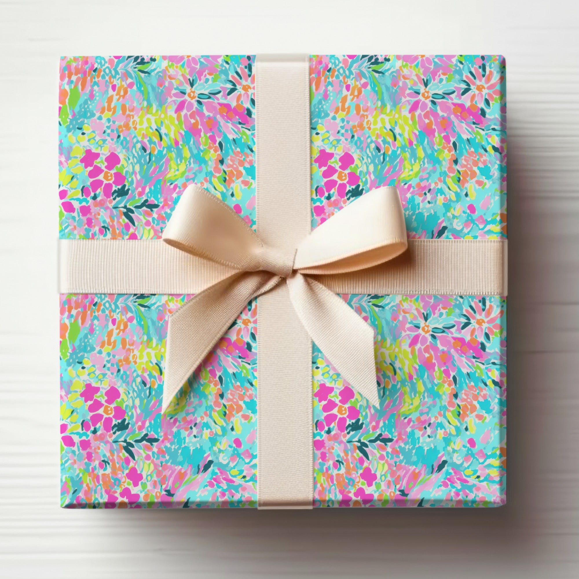 Vibrant Floral Digital Paper Seamless Pattern, Abstract Pink Blue Green Modern Art Print, Preppy Summer Design for Crafters & DIY Digital
