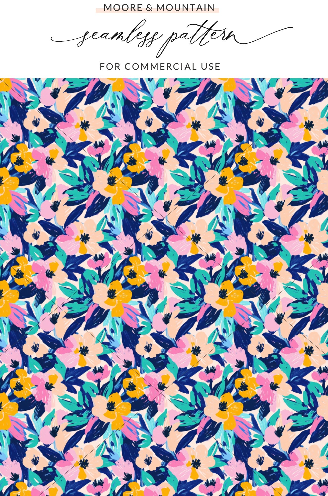 Vibrant Floral Digital Paper Seamless Pattern | Bright Abstract Blooms Surface Design Digital Download for Fabric, Crafts, Planner