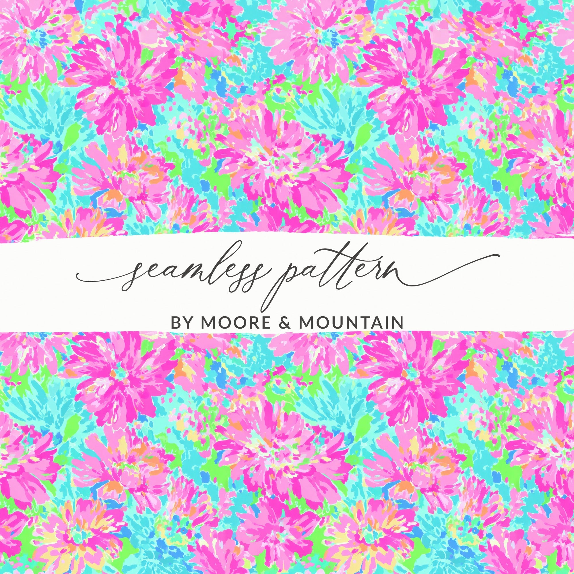 Vibrant Floral Digital Paper, Seamless Pattern, Pink Aqua Tropical Flowers, Summer Scrapbook Paper, Bright Background Digital Download