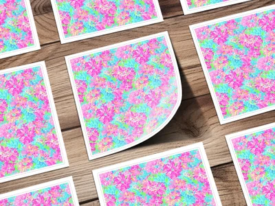 Vibrant Floral Digital Paper, Seamless Pattern, Pink Aqua Tropical Flowers, Summer Scrapbook Paper, Bright Background Digital Download