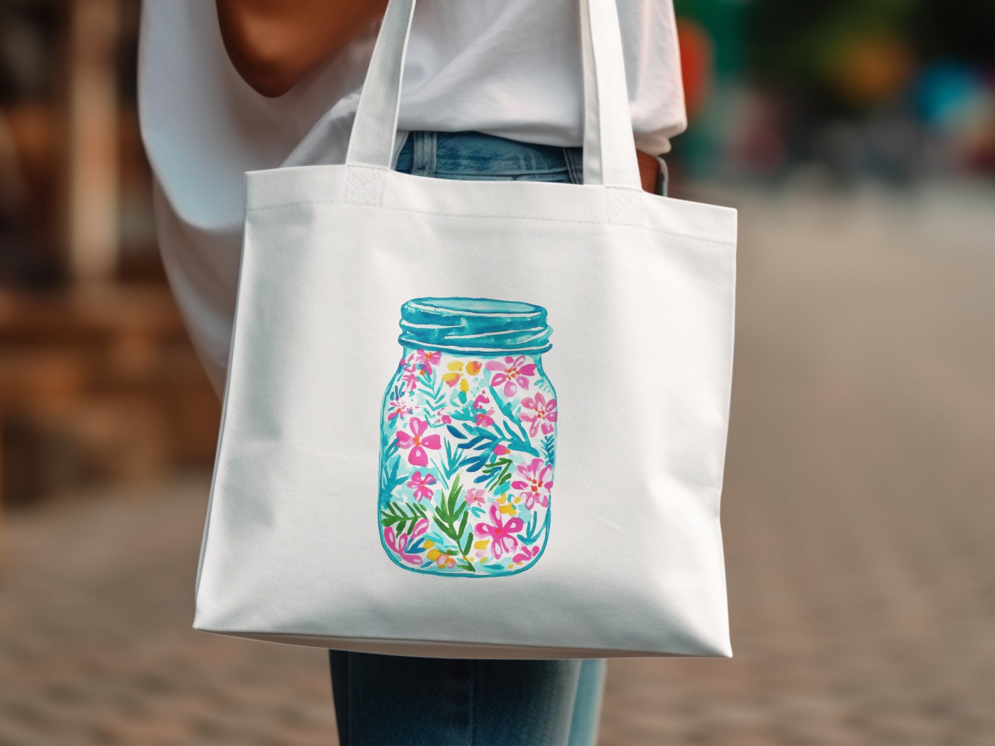 Vibrant Floral Mason Jar SVG | Preppy Flowers Digital Download | Summer Garden Craft File for Cricut & Silhouette | Pink Blue Yellow SVG