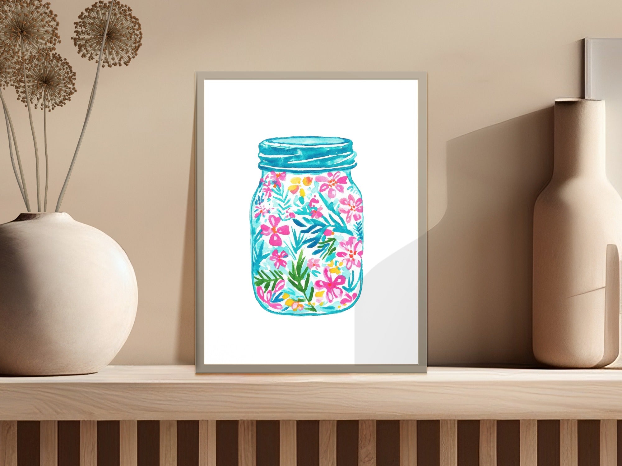 Vibrant Floral Mason Jar SVG | Preppy Flowers Digital Download | Summer Garden Craft File for Cricut & Silhouette | Pink Blue Yellow SVG