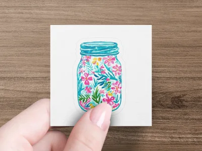 Vibrant Floral Mason Jar SVG | Preppy Flowers Digital Download | Summer Garden Craft File for Cricut & Silhouette | Pink Blue Yellow SVG