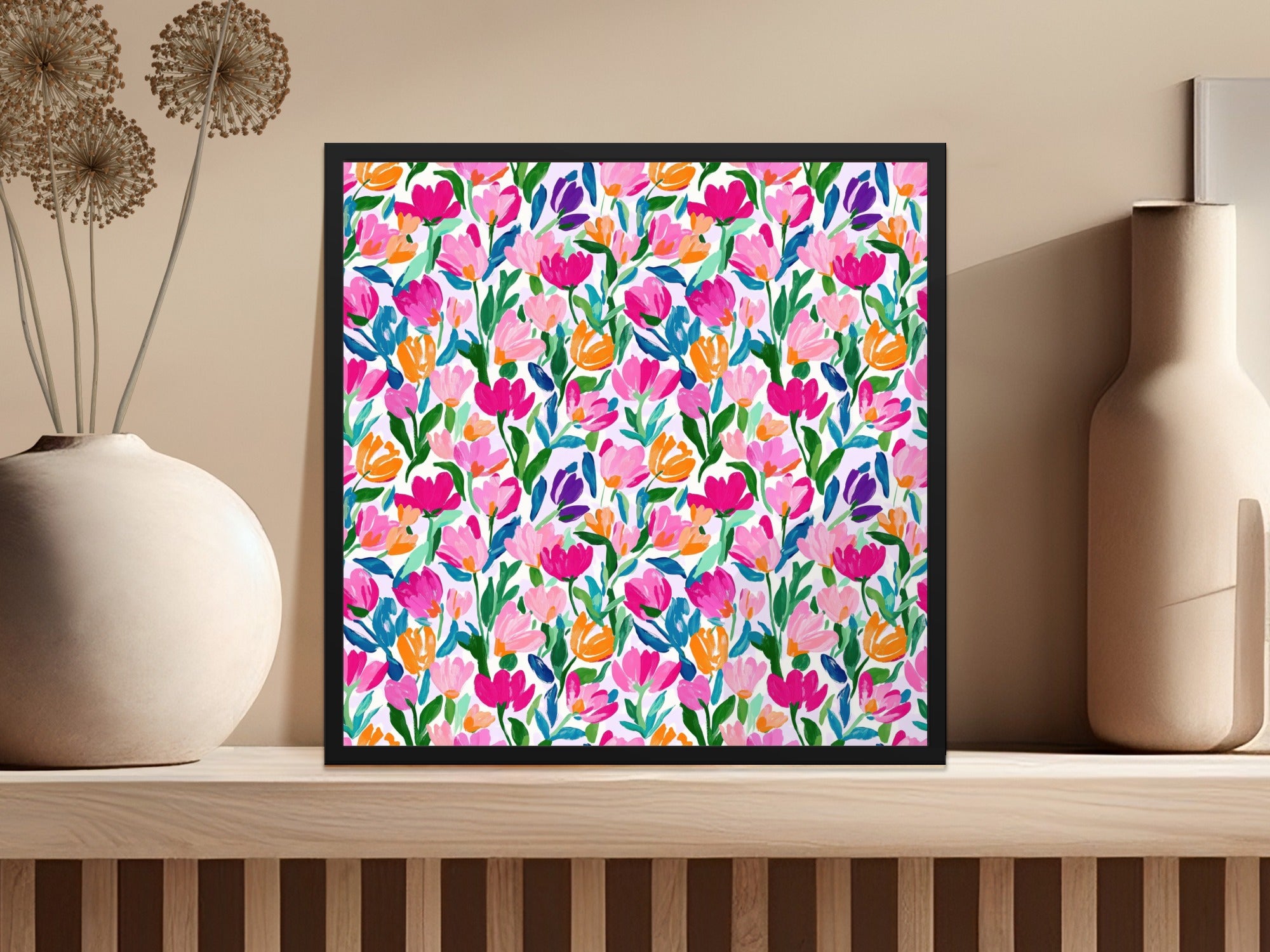 Vibrant Floral Pattern Digital Download, Abstract Painterly Flower Seamless File, Colorful Spring Summer Botanical Print, Bright Blooms Art