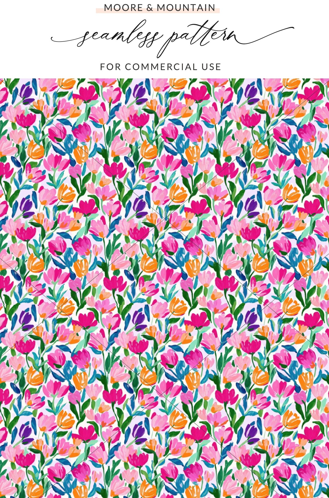 Vibrant Floral Pattern Digital Download, Abstract Painterly Flower Seamless File, Colorful Spring Summer Botanical Print, Bright Blooms Art