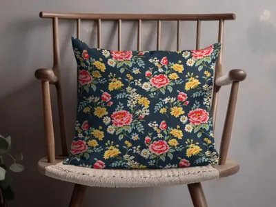 Vibrant Floral Pattern with Red and Yellow Blooms Digital
