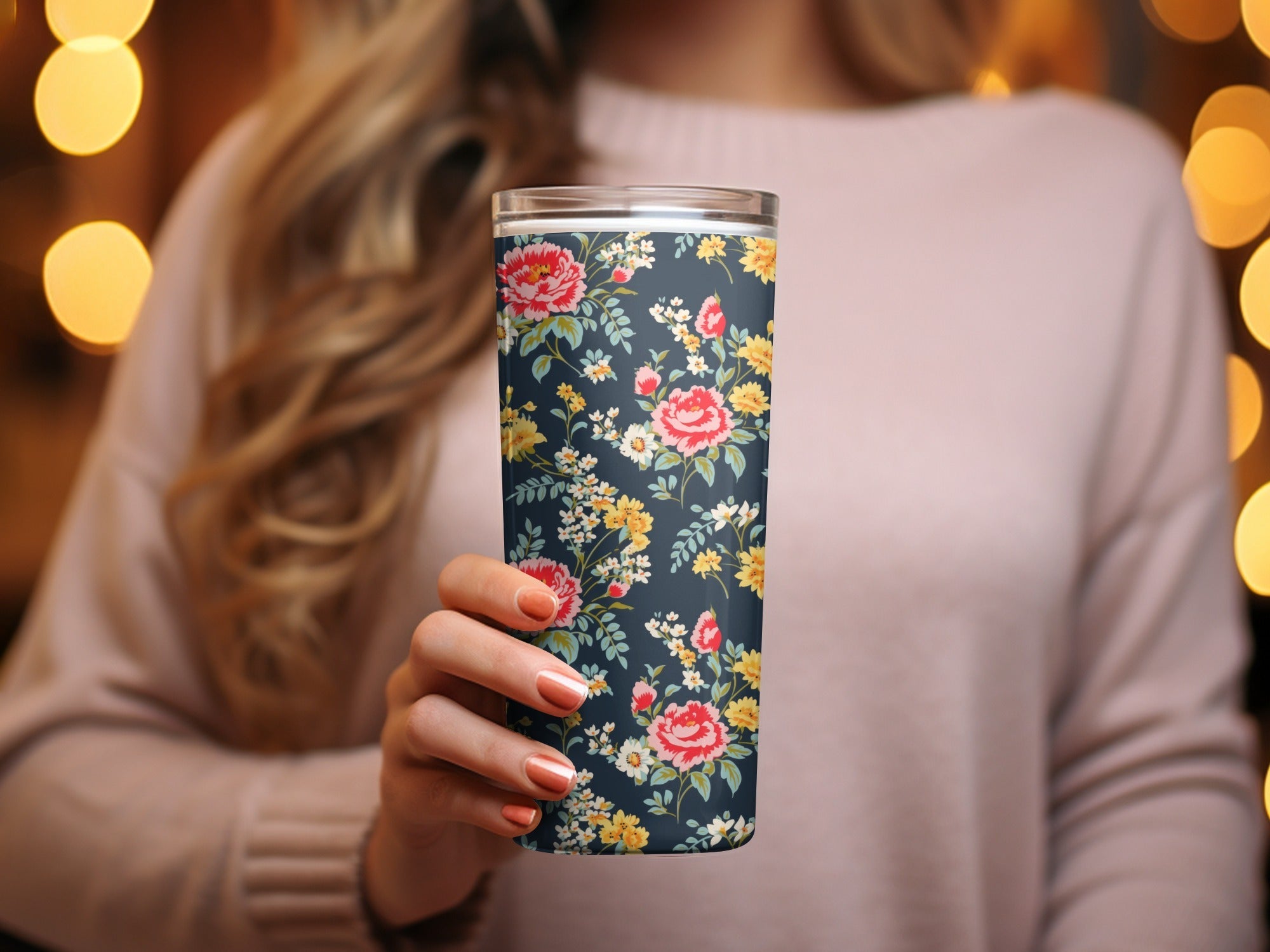 Vibrant Floral Pattern with Red and Yellow Blooms Digital