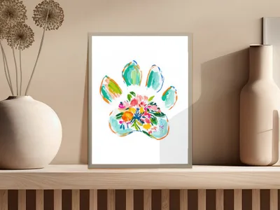 Vibrant Floral Paw Print PNG SVG, Watercolor Pet Paw Digital Art, Colorful Abstract Dog Cat Paw Lover Gift, Instant Download Digital File