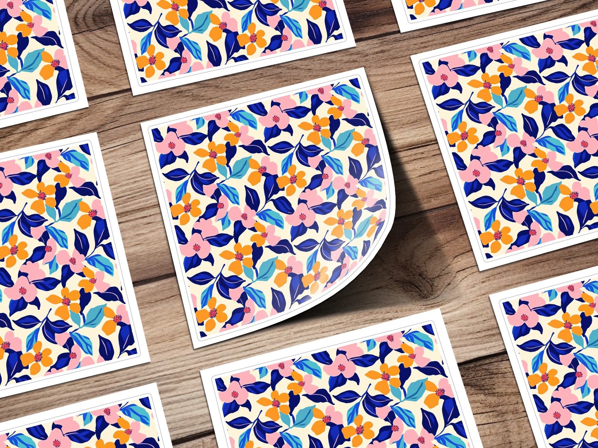 Vibrant Floral Seamless Pattern Digital Paper, Abstract Botanical Print, Bold Summer Flower Design, Blue Pink Orange Flowers Pattern File