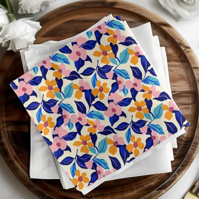 Vibrant Floral Seamless Pattern Digital Paper, Abstract Botanical Print, Bold Summer Flower Design, Blue Pink Orange Flowers Pattern File