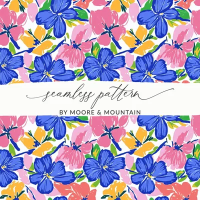 Vibrant Floral Seamless Pattern Digital Paper, Abstract Flower Print, Colorful Boho Design, Commercial Use Fabric, Planner File
