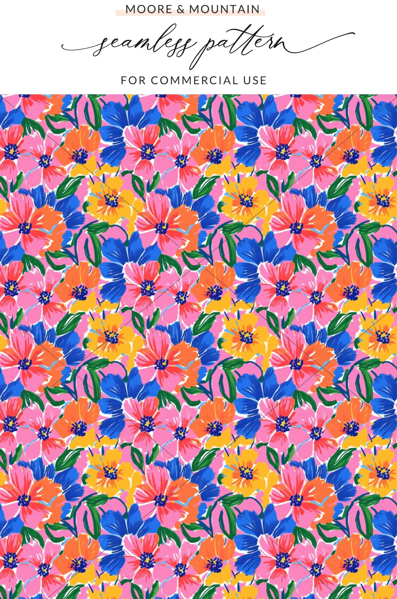 Vibrant Floral Seamless Pattern Digital Paper - Bold Painted Abstract Flower Repeat File, Fabric Textile Print, Scrapbooking Digital