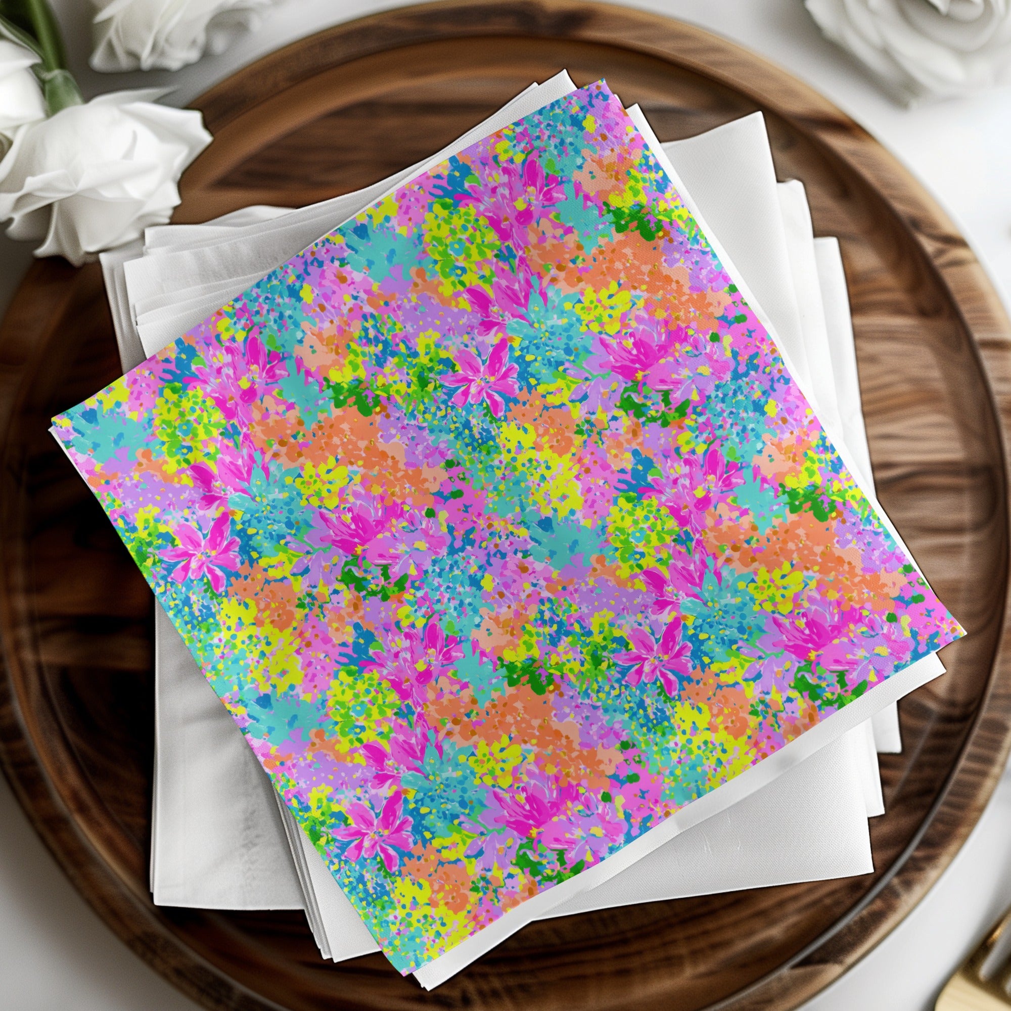Vibrant Floral Seamless Pattern Digital Paper, Bright Abstract Flower Design for Fabric Printing, Planner Backgrounds, Craft Supplies