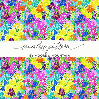 Vibrant Floral Seamless Pattern Digital Paper, Bright Colorful Flowers Design, Summer Resort Style Digital Download for Fabric & Crafting