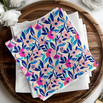 Vibrant Floral Seamless Pattern Digital Paper, Hot Pink Blue Abstract Flowers Print, Modern Botanical Design, Boho Tropical Blooms, Designer