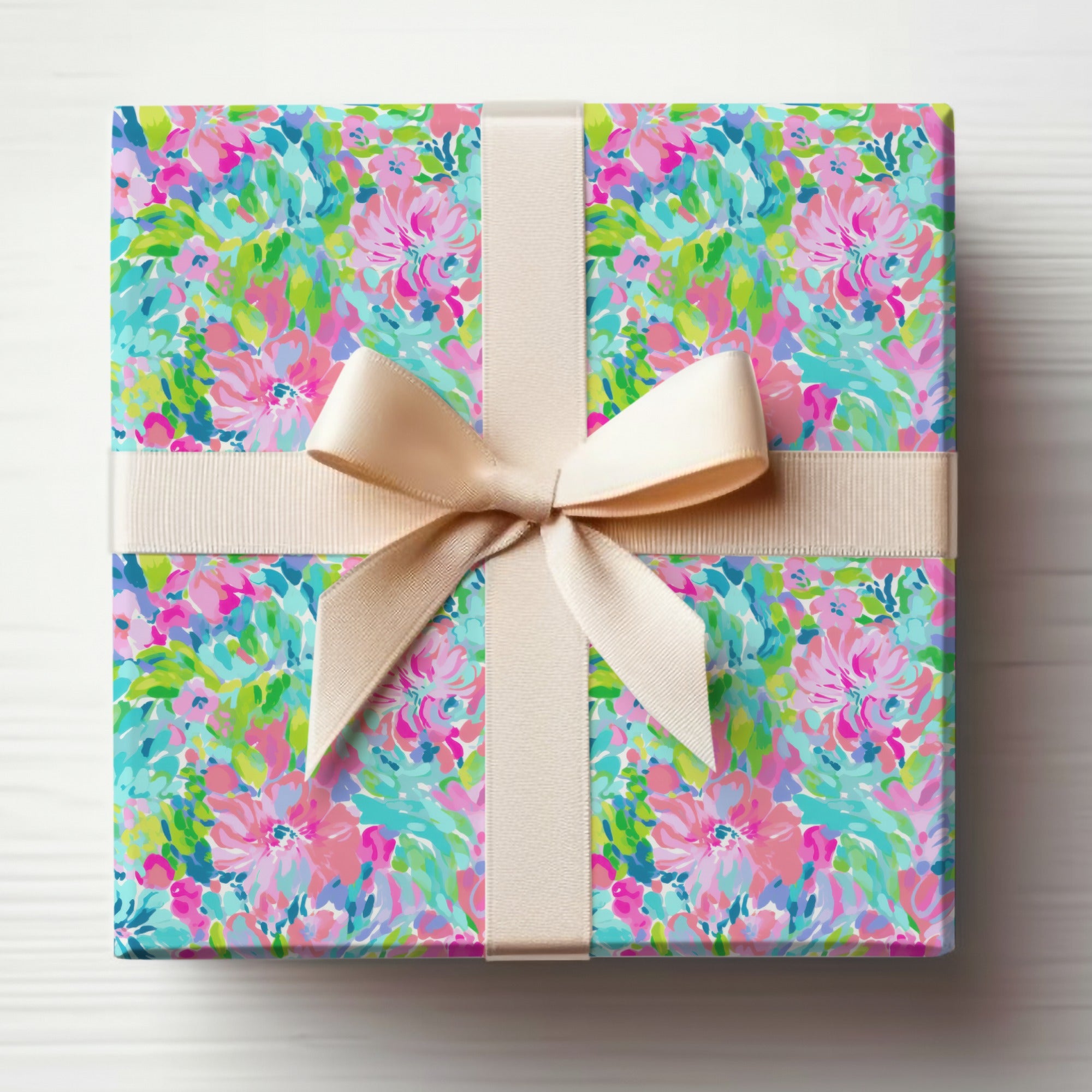 Vibrant Floral Seamless Pattern Digital Paper, Preppy Tropical Bright Pink Green Blue Watercolor Effect Print, Instant Download