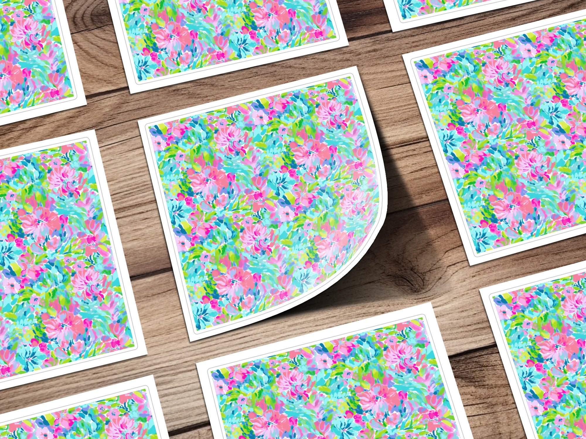 Vibrant Floral Seamless Pattern Digital Paper, Preppy Tropical Bright Pink Green Blue Watercolor Effect Print, Instant Download