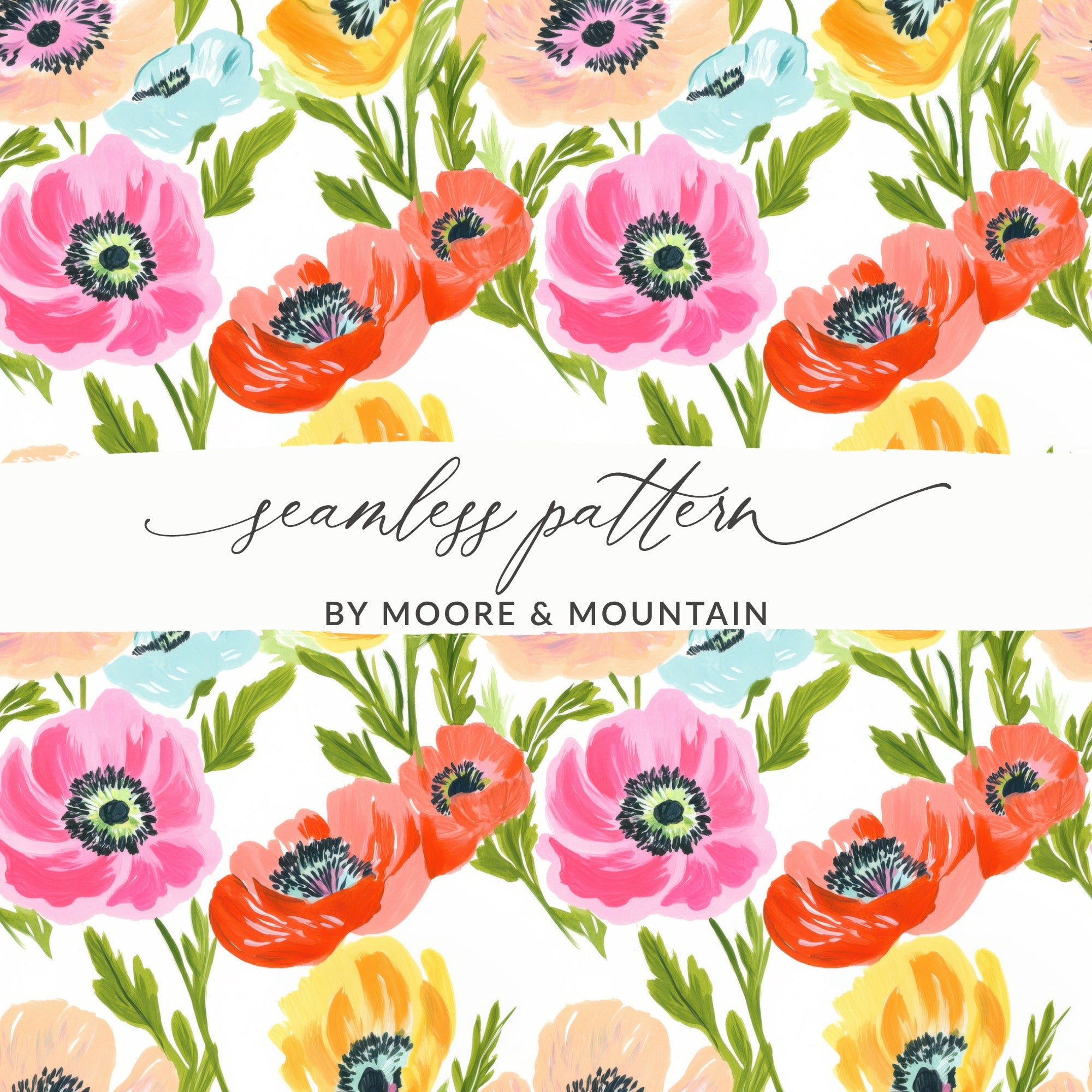 Vibrant Floral Seamless Pattern, Painterly Poppy Digital Paper, Bright Summer Flower Repeat Design, Colorful Botanical Digital Download