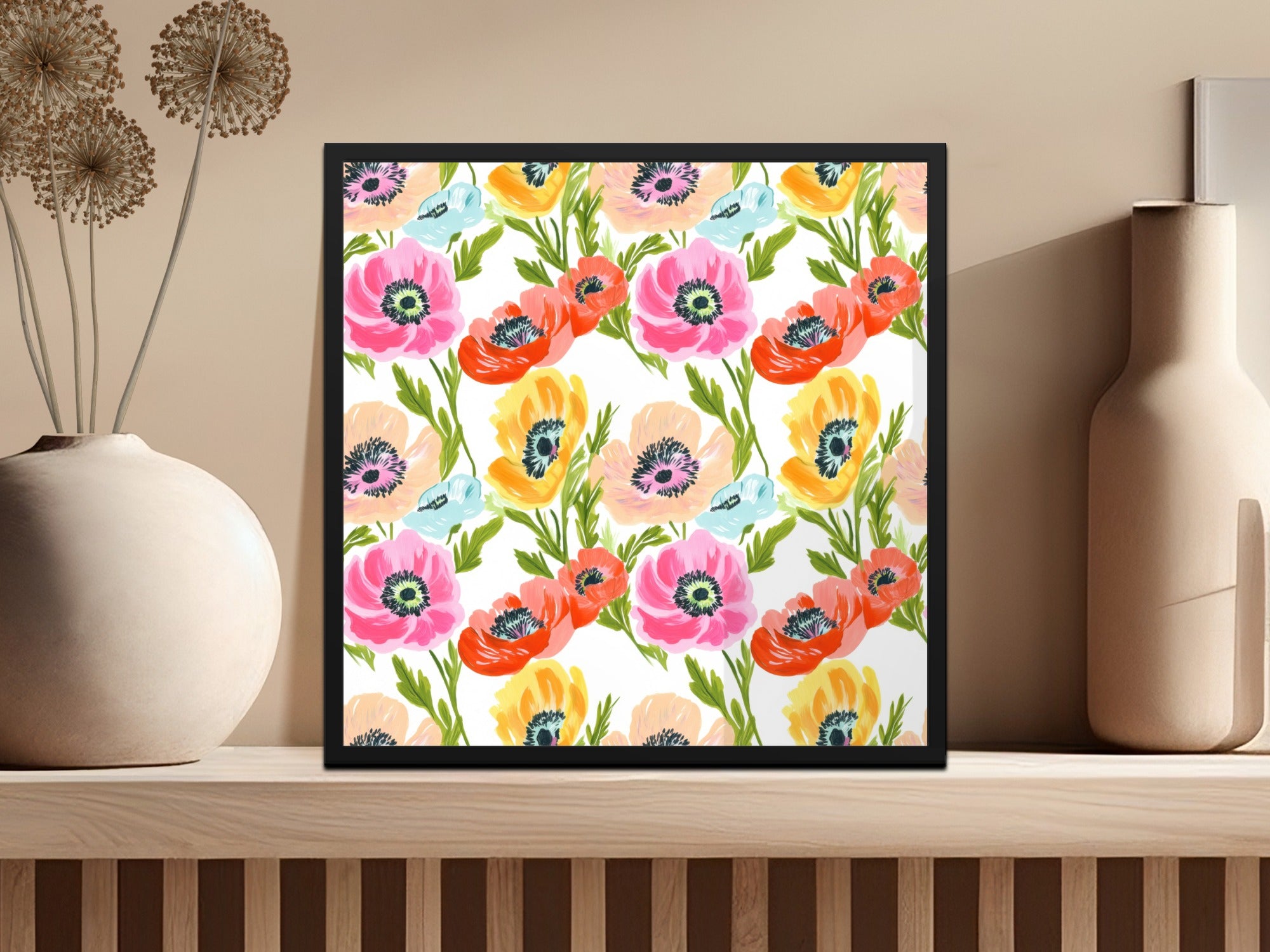 Vibrant Floral Seamless Pattern, Painterly Poppy Digital Paper, Bright Summer Flower Repeat Design, Colorful Botanical Digital Download