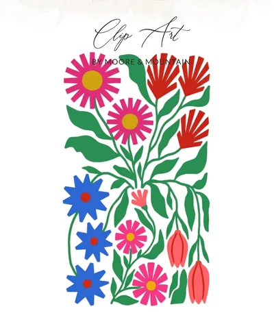 Vibrant Folk Art Floral Digital Download, Colorful Abstract Flower Print, Botanical Wall Art Decor, Eclectic Matisse Inspired Bloom Image SVG