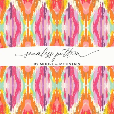 Vibrant Ikat Digital Paper, Colorful Boho Pattern, Seamless Tribal Print, Aztec Design, Commercial Use POD, Maximalist Summer Textile