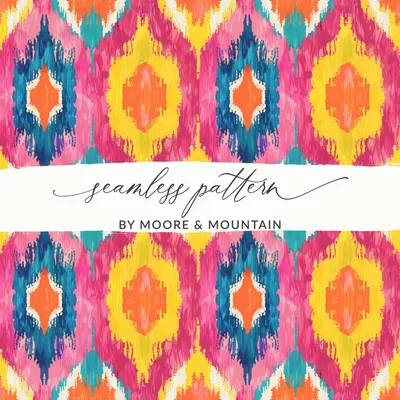 Vibrant Ikat Digital Paper, Colorful Boho Seamless Pattern, Modern Tribal Print, Commercial Use POD Pattern, Bright Ethnic Repeat Digital