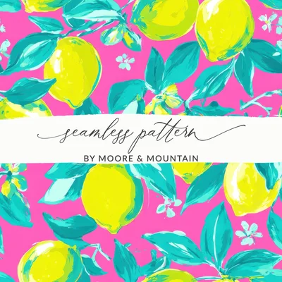 Vibrant Lemon Digital Paper Seamless Pattern, Hot Pink Tropical Citrus Fruit Design, Bright Summer Wallpaper Graphic Digital Download