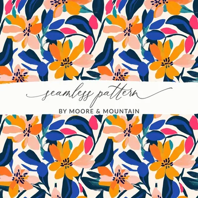 Vibrant Modern Floral Seamless Pattern Digital Paper, Bold Abstract Botanical Print, Colorful Flower Repeat Design, Digital Download Tile