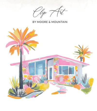 Vibrant Pink Palm Springs House Digital Print, Mid-Century Modern Home Art, Colorful Desert Wall Decor Digital