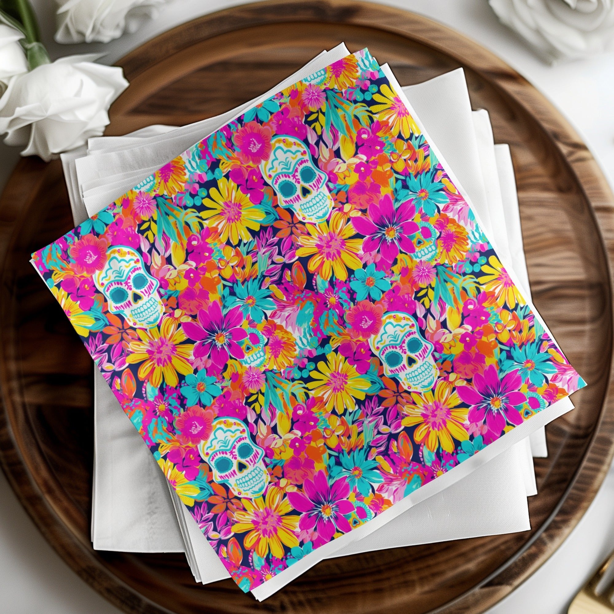 Vibrant Pink Sugar Skull Seamless Fall Pattern Digital