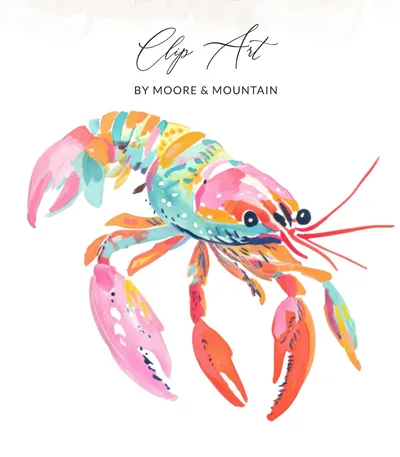 Vibrant Preppy Lobster Clip Art SVG Digital Download, Colorful Watercolor Crayfish Art PNG for Coastal Decor & Summer Crafts, Marine Life