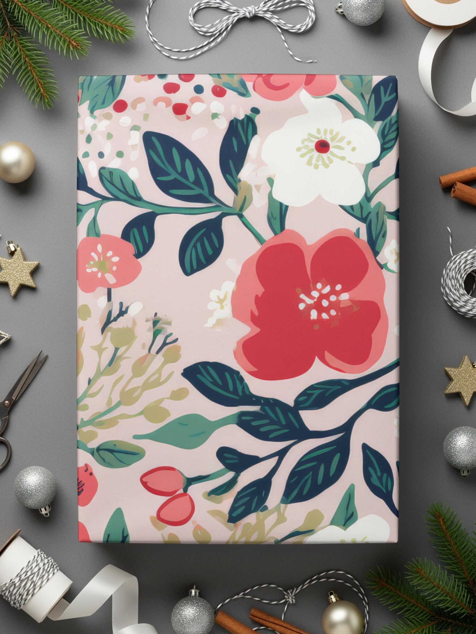 Vibrant Red Christmas Ditsy Floral Seamless Pattern for Commercial Use