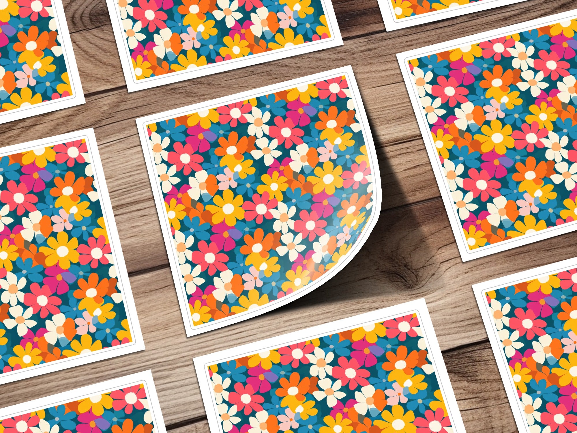 Vibrant Retro Flower Digital Paper, Seamless Floral Pattern Download, Groovy Daisy Print, Colorful Bloom Artwork, Instant Downloadable