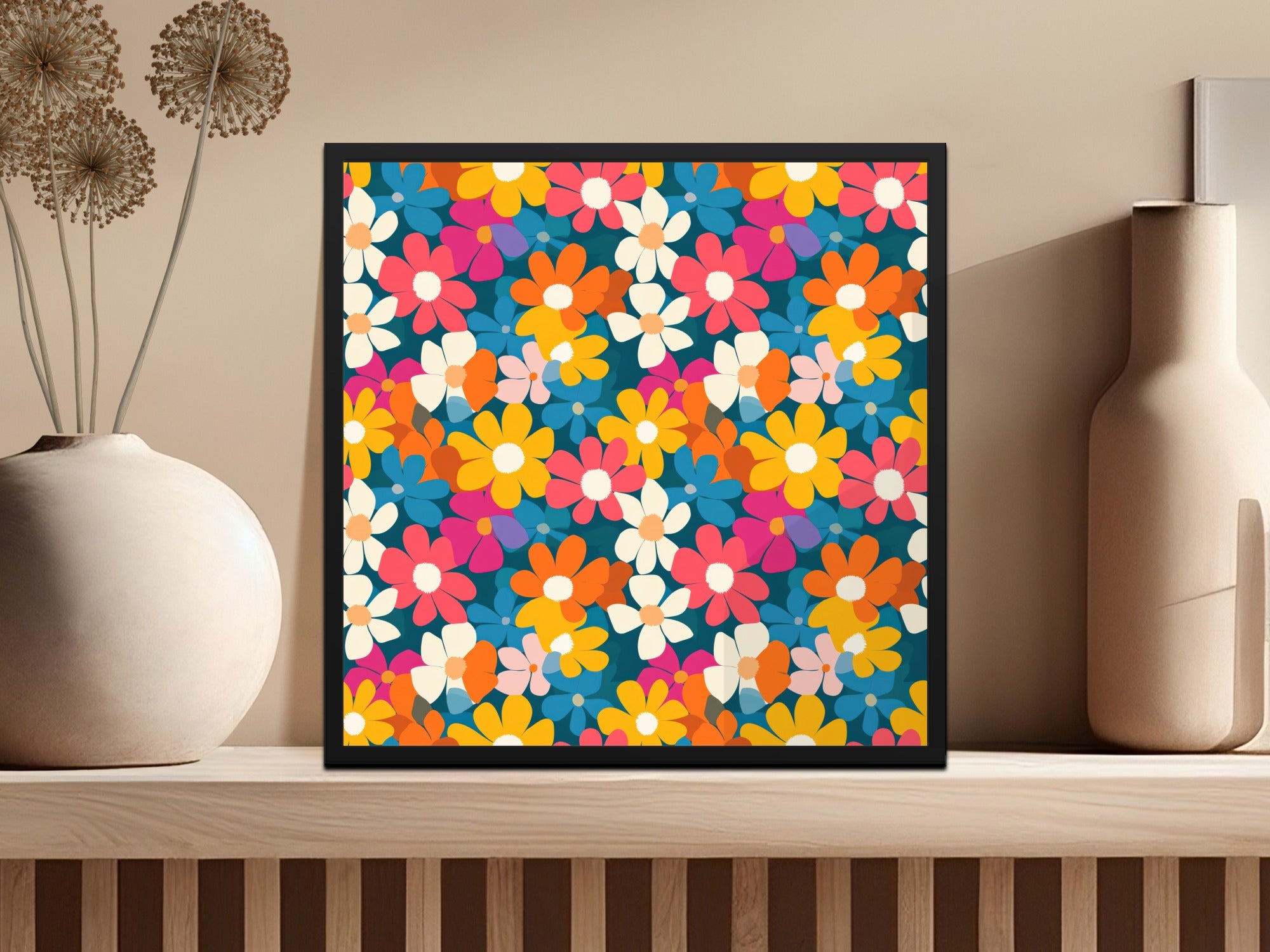 Vibrant Retro Flower Digital Paper, Seamless Floral Pattern Download, Groovy Daisy Print, Colorful Bloom Artwork, Instant Downloadable