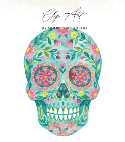 Vibrant Sugar Skull Digital Art Print, Día de los Muertos Calavera Watercolor Floral Design, Mexican Folk Art Printable Download