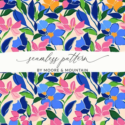 Vibrant Summer Floral Seamless Pattern Digital Paper, Bright Abstract Flowers, Modern Botanical Design, Commercial Use Tileable Print