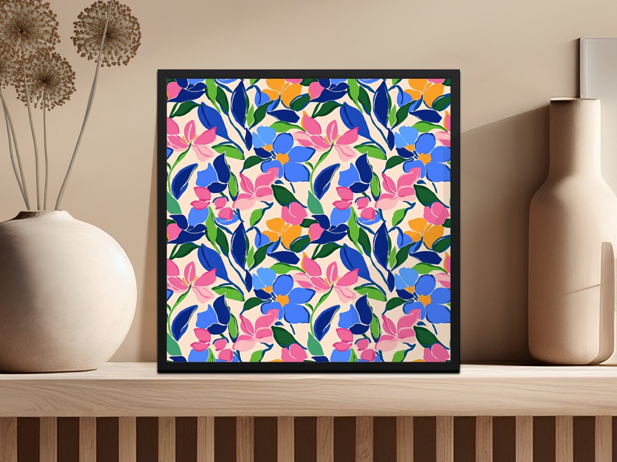 Vibrant Summer Floral Seamless Pattern Digital Paper, Bright Abstract Flowers, Modern Botanical Design, Commercial Use Tileable Print