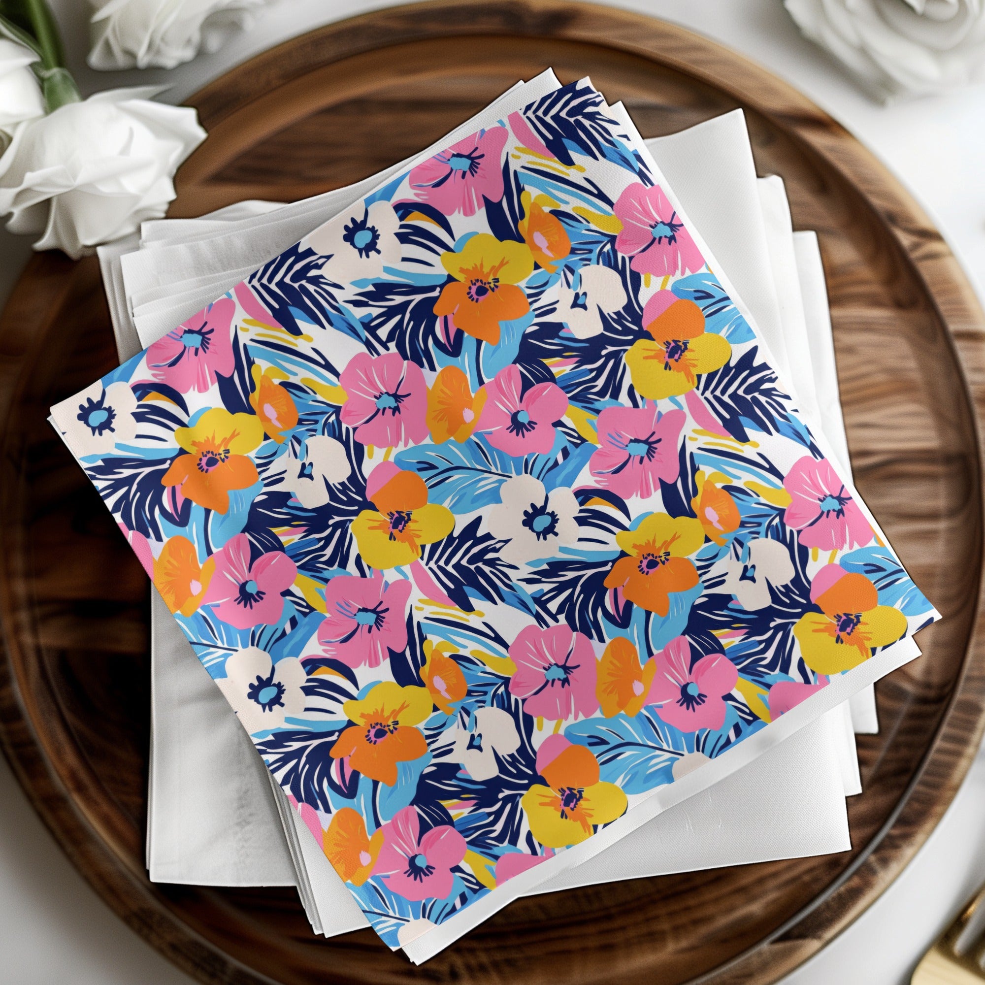 Vibrant Tropical Floral Digital Pattern, Abstract Bright Flower Seamless File, Summer Maximalaist Leaves Print, Instant Download