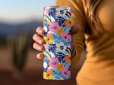 Vibrant Tropical Floral Digital Pattern, Abstract Bright Flower Seamless File, Summer Maximalaist Leaves Print, Instant Download