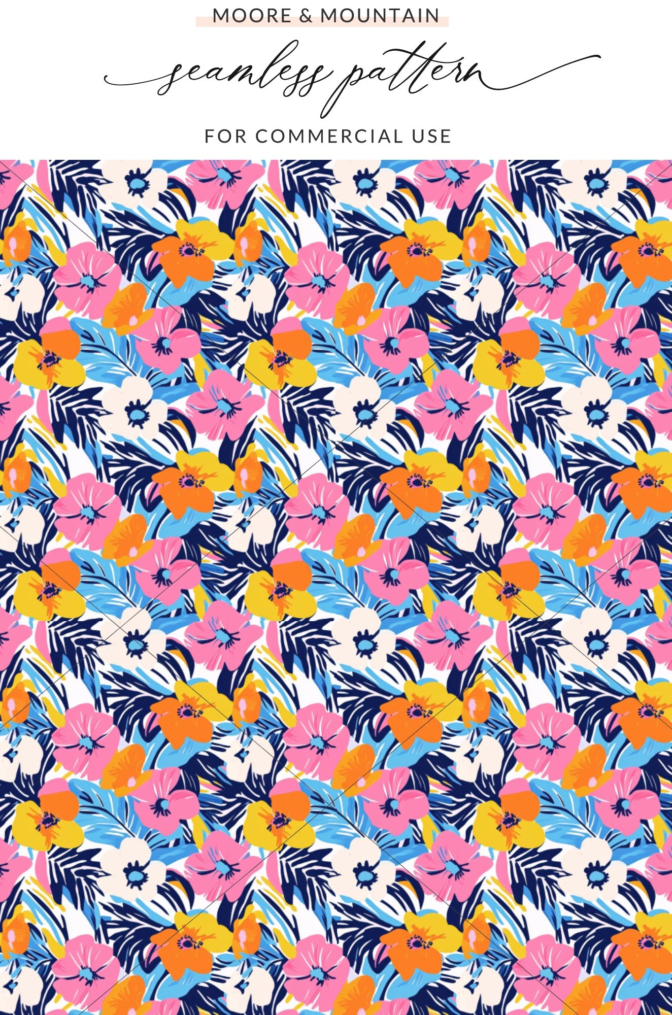 Vibrant Tropical Floral Digital Pattern, Abstract Bright Flower Seamless File, Summer Maximalaist Leaves Print, Instant Download